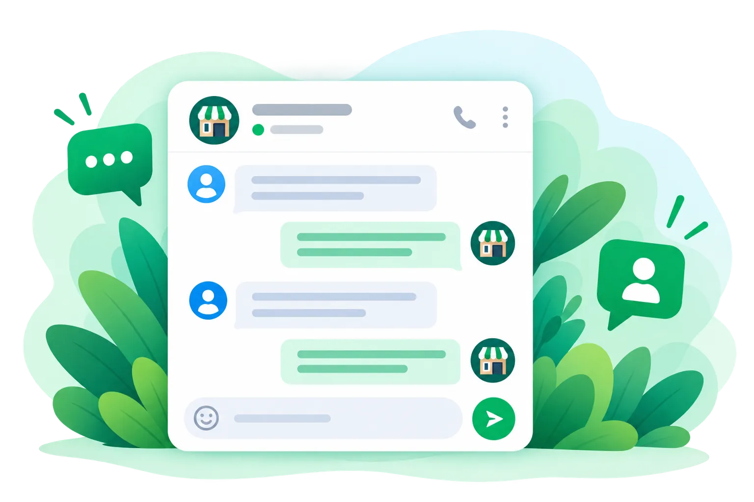 Illustration of a customer chatting with a local business