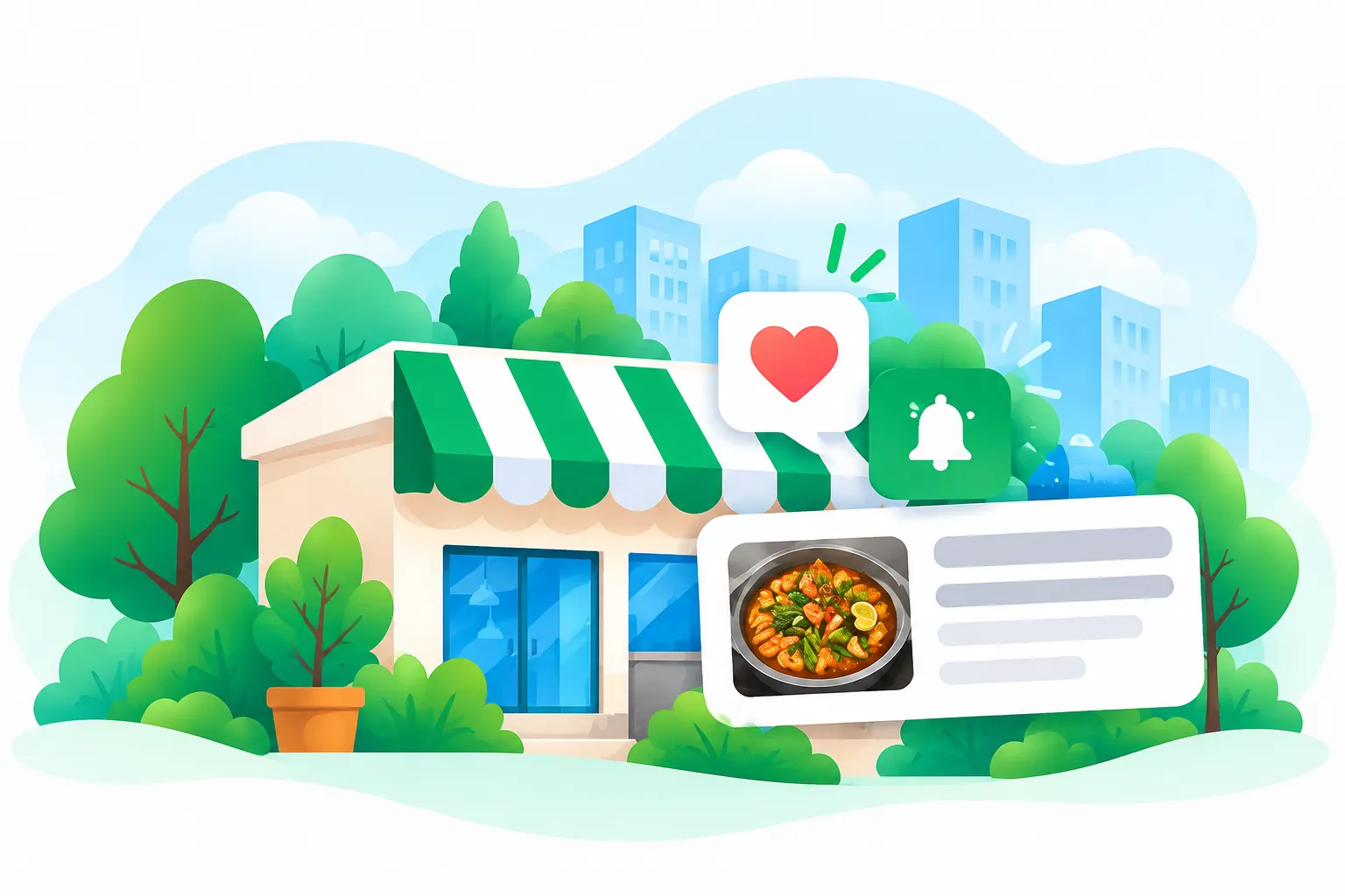 Illustration of a customer following favourite local businesses for updates